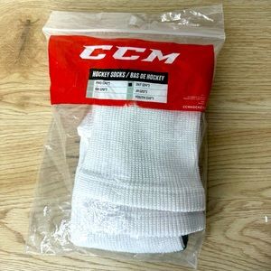 CCM Hockey‎ Intermediate 24” Game Socks White With Black and Green Stripes